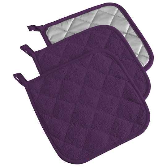 DII® Terry Cloth Potholders, 3ct. in Eggplant | 7" x 7" | Michaels®